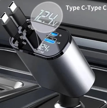 NordicDrive™ 4-in-1 USB-C Retractable Car Charger – 120W Fast Charge
